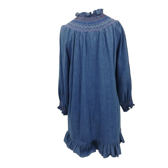 Rixo Azalea Smocked Denim Puff Sleeve Ruffle Mini Dress Size XS US 4 Prairie - Picture 8 of 13
